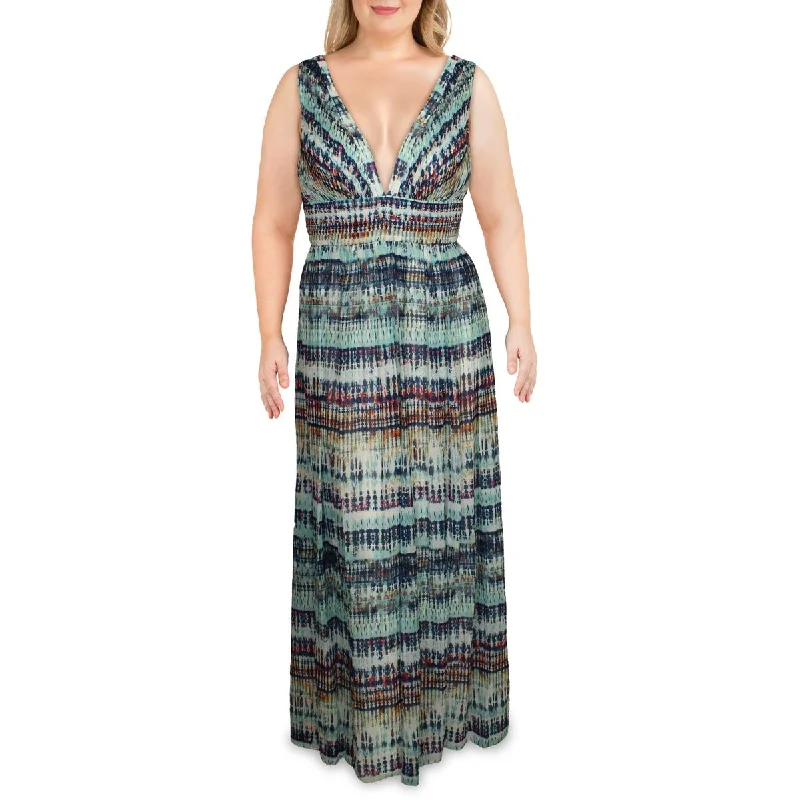 Aidan by Aidan Mattox Womens Printed V-Neck Maxi Dress