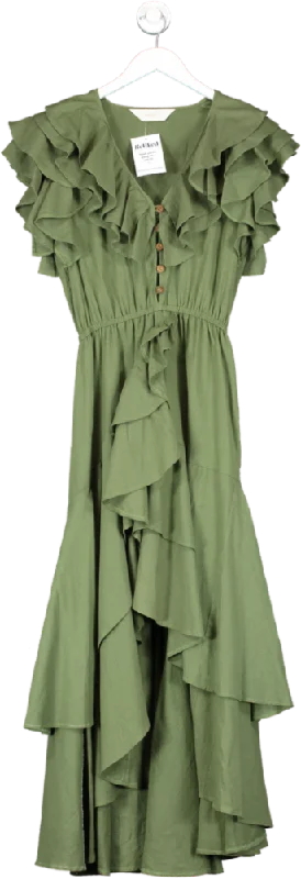 Amazula Green Organic Cotton Ruffle Maxi Dress UK S/M