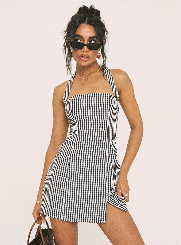 Birkley Halter Mini Dress Black / White Stylish Summer Mini Dress