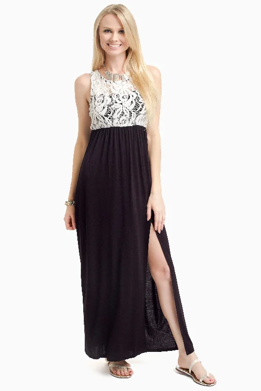 Black Lace Top Maxi Dress