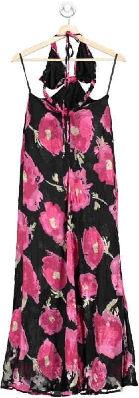 Boohoo Black/Pink Floral Maxi Dress UK 10