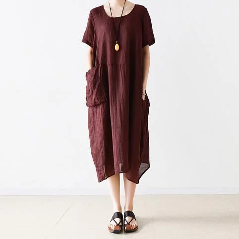 burgundy summer maxi dress oversize pockets sundress casual short sleeve baggy dresses Stylish Maxi Dress with Frills burgundy summer maxi dress oversize pockets sundress casual short sleeve baggy dresses Stylish Maxi Dress with Frills