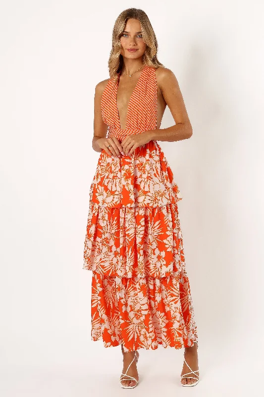 Calypso Tiered Midi Dress - Orange