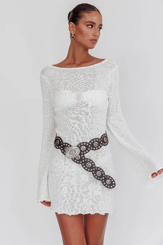 Carousel Backless Knit Mini Dress White Classic Casual Mini Dress