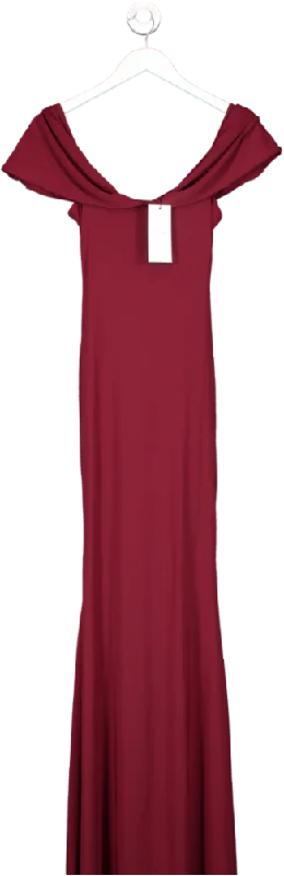 Club L Red Gabrielle Bardot Neckline With Drape Sleeves Maxi Dress UK 6