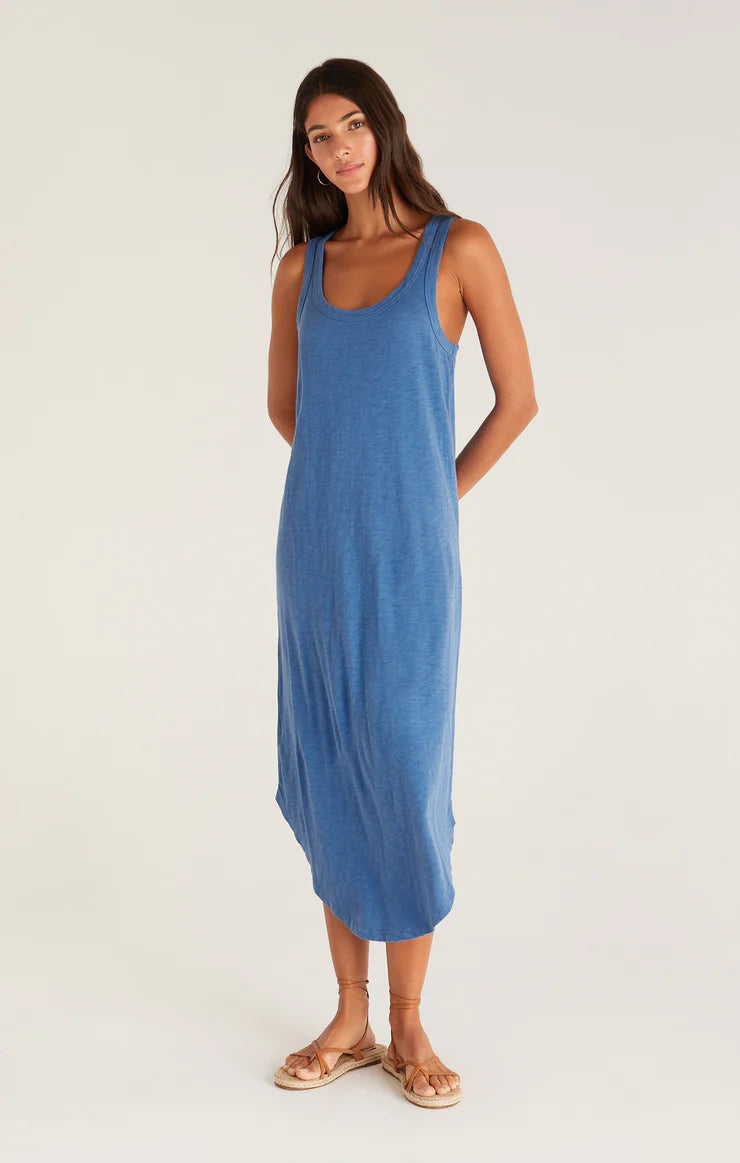 Easy Going Cotton Slub Midi Dress | Blue & Olive Stylish Off-Shoulder Ruffle Dress