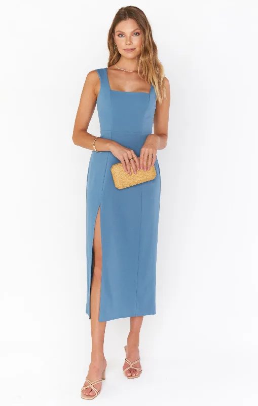 Eden Midi Dress ~ French Blue Stretch