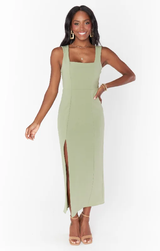 Eden Midi Dress ~ Moss Green Stretch