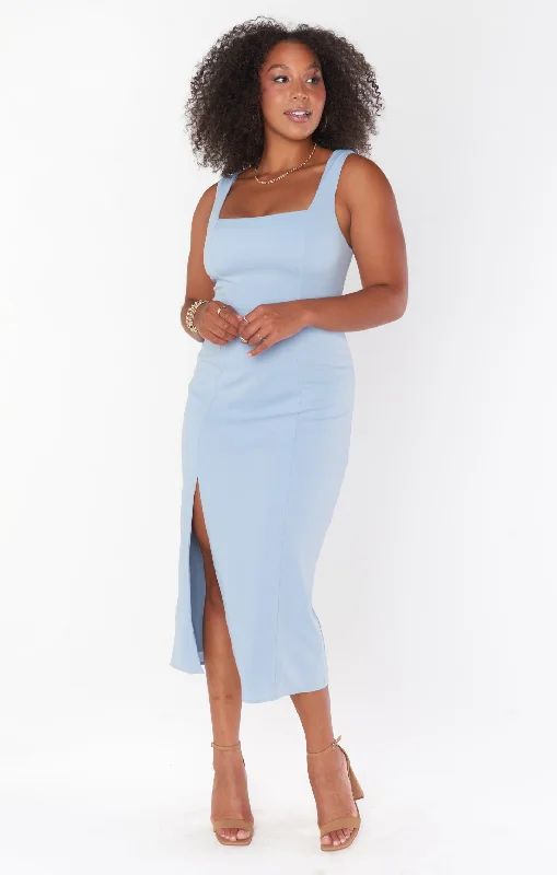 Eden Midi Dress ~ Steel Blue Stretch