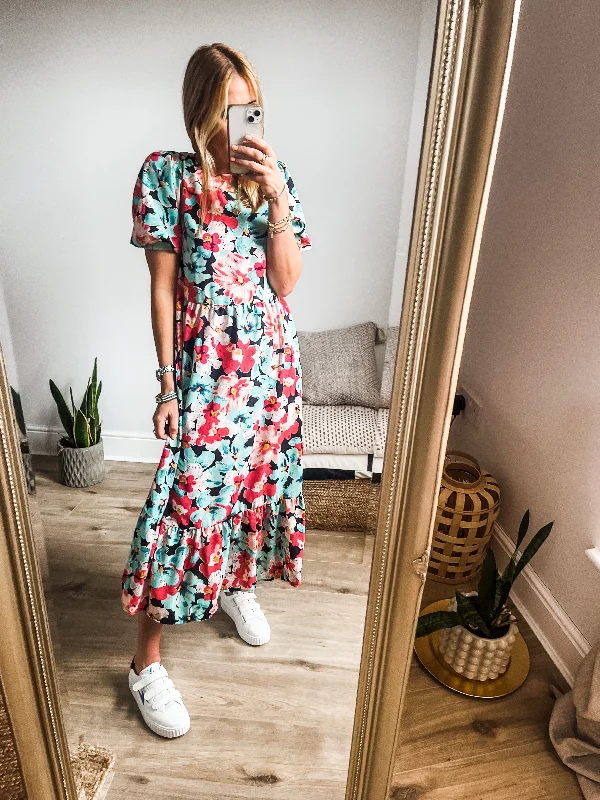 Floral Puff Sleeve Midi Dress