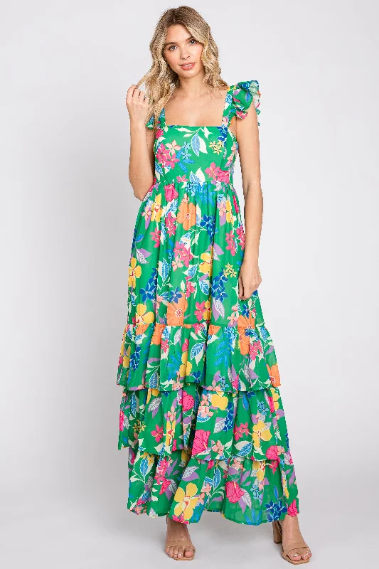 Green Floral Chiffon Square Neck Ruffle Maxi Dress Fashionable Halter Neck Maxi Dress Green Floral Chiffon Square Neck Ruffle Maxi Dress Fashionable Halter Neck Maxi Dress
