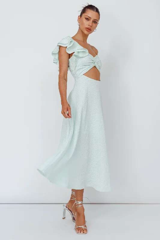 Jolina Ruffle Shoulder Midi Dress Mint