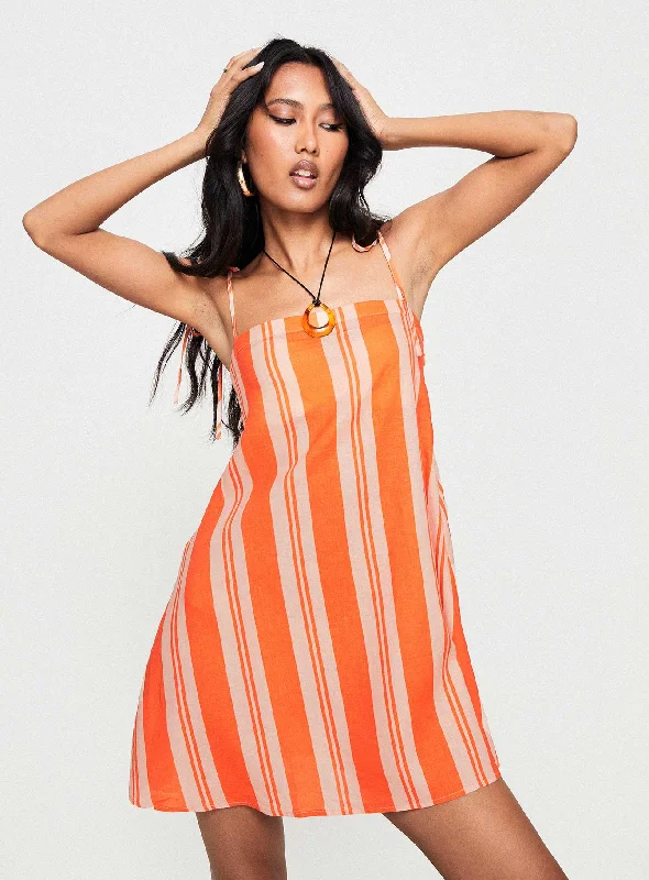 Jorgie Linen Blend Mini Dress Orange Multi