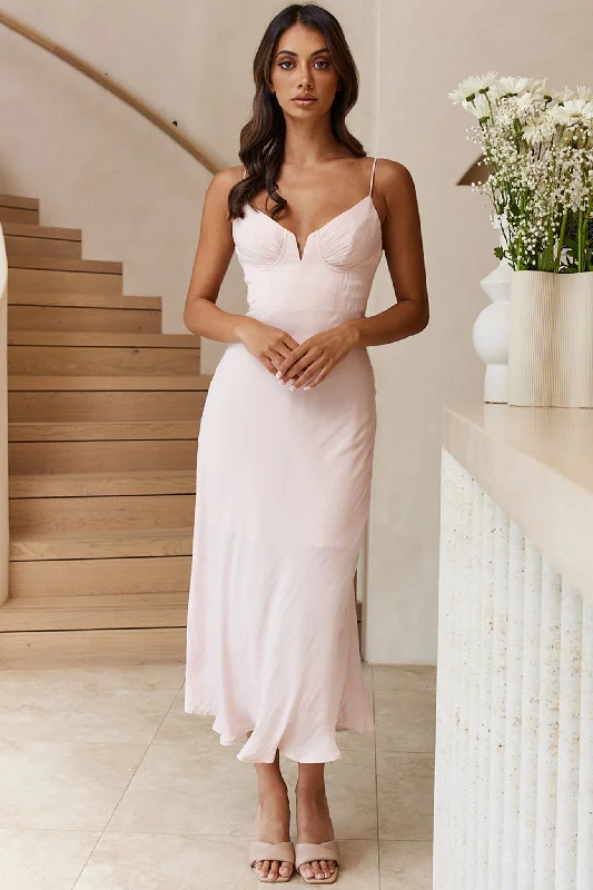 Lake Como Fitted Bodice Cami Strap Midi Dress Blush Comfortable Button Front Midi Dress Lake Como Fitted Bodice Cami Strap Midi Dress Blush Comfortable Button Front Midi Dress