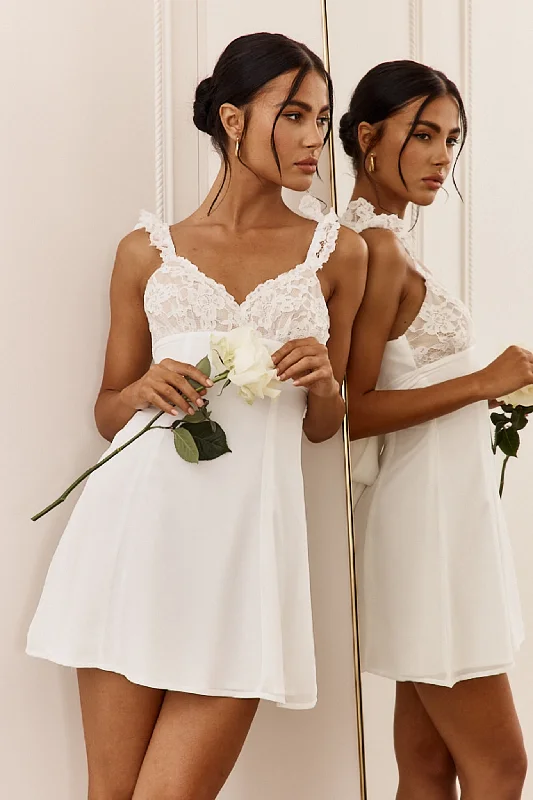 Lakyn Lace Bust Tied Back Mini Dress Ivory Casual High-Waist Mini Dress