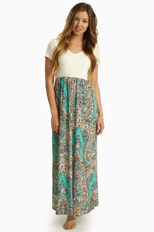 Mint Green Paisley Print Bottom Maxi Dress