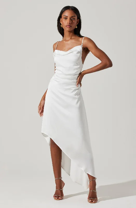 Mirie Cowl Neck Midi Dress Elegant Pleated Sleeve Midi Dress