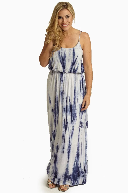 Navy Blue Tie Dye Maxi Dress