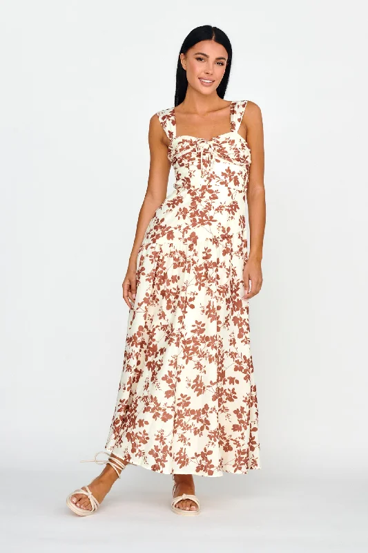 Nichola Ruched Bust Midi Dress Floral Brown