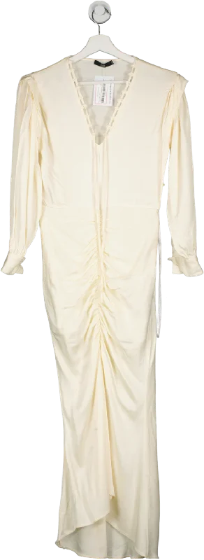 Nisse Cream Ruched Shirt Maxi Dress UK 8