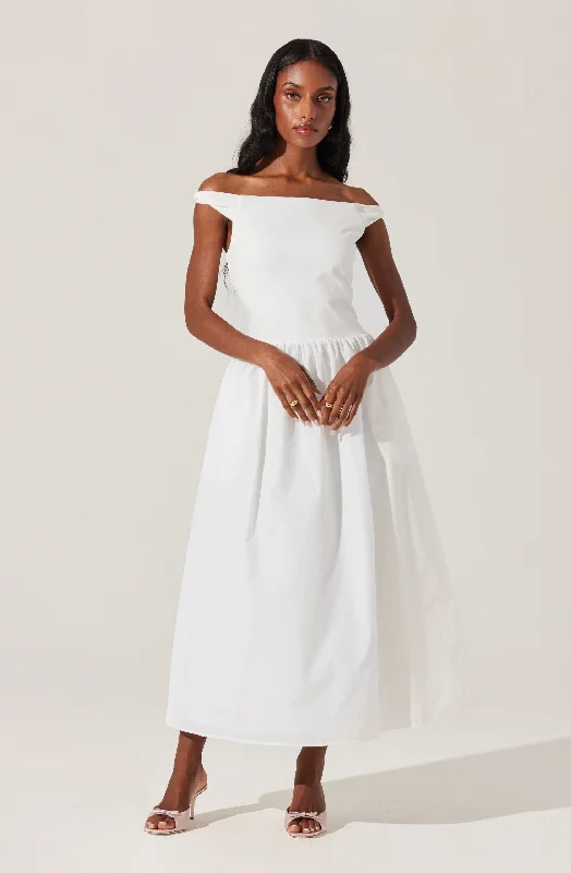 Off Shoulder Poplin Midi Dress