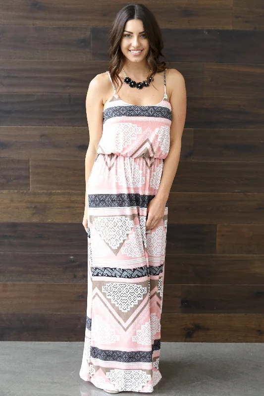 Pink Aztec Printed Maxi Dress