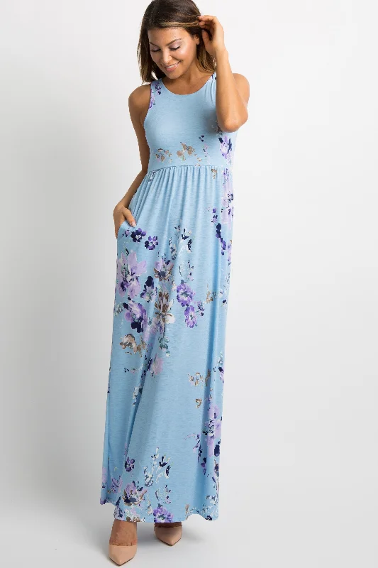 PinkBlush Aqua Floral Sleeveless Maxi Dress