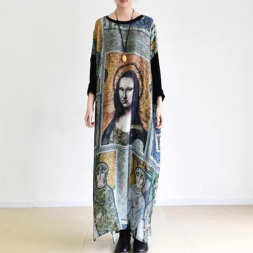 The Mona Lisa print maxi dresses oversized vintage long chiffon dress caftans