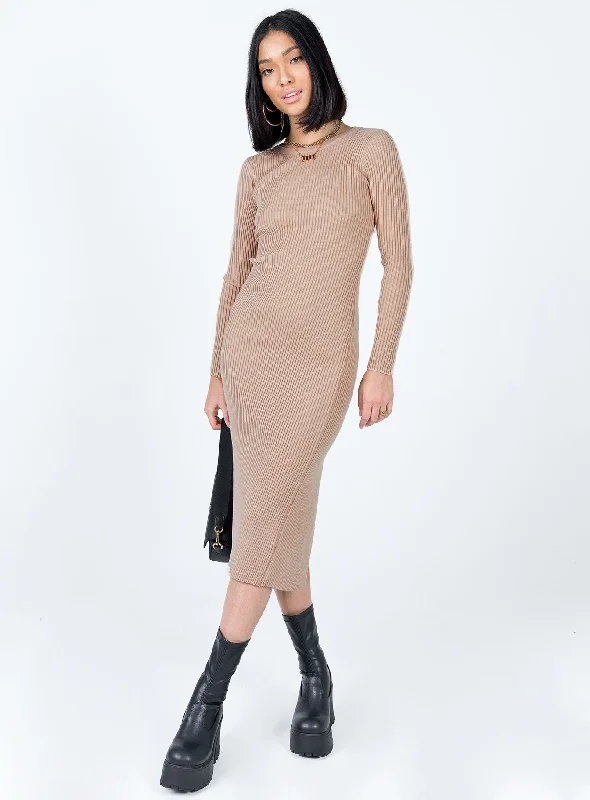 Tiarnie Midi Dress Beige Fashionable Shift Midi Dress