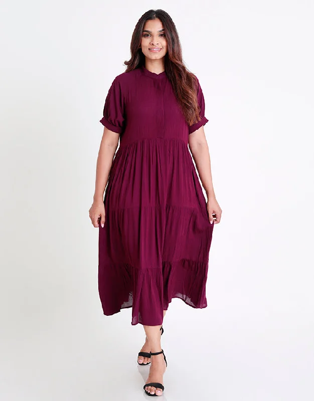 Tiered Midi Dress with Front Buttons