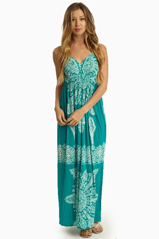 Turquoise White Printed Maxi Dress