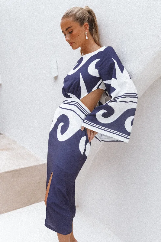 Vella Midi Dress - Navy/White