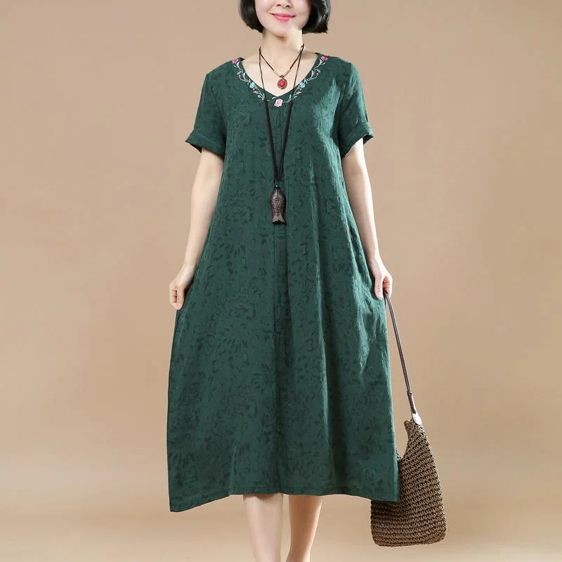 vintage green linen caftans oversized v neck traveling clothing 2018jacquard maxi dresses