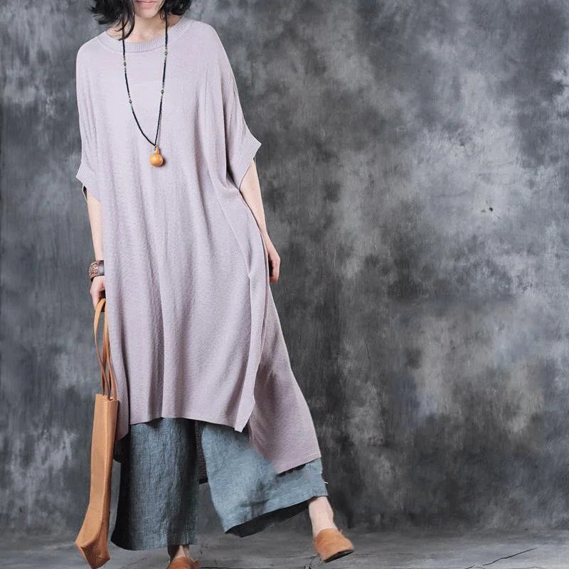 Vintage Nude Pink Long Cotton Dresses Trendy Plus Size Side Open Cotton Maxi Dress Top Quality Low High Design Kaftans