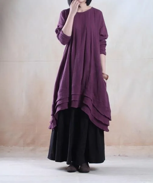 Violet purple long linen dress unique plus size maxi dress