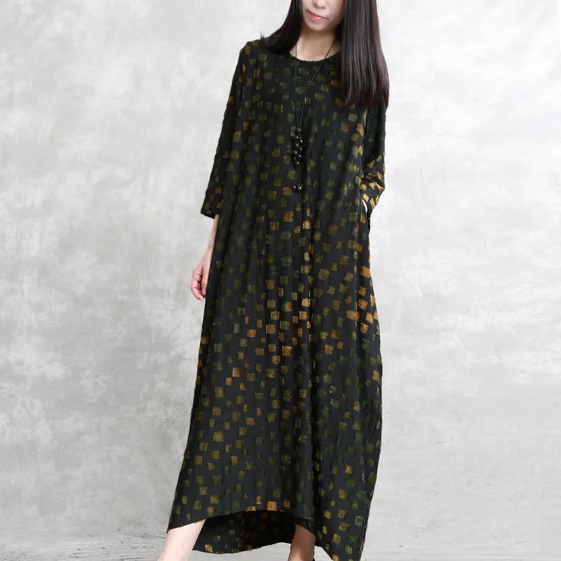 Vivid jacquard plaid cotton clothes plus size Catwalk black Maxi Dress srping