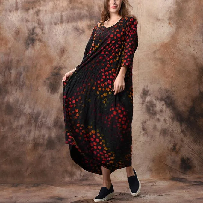 Vivid o neck asymmetric dresses top quality Work Outfits red Jacquard Maxi Dress spring