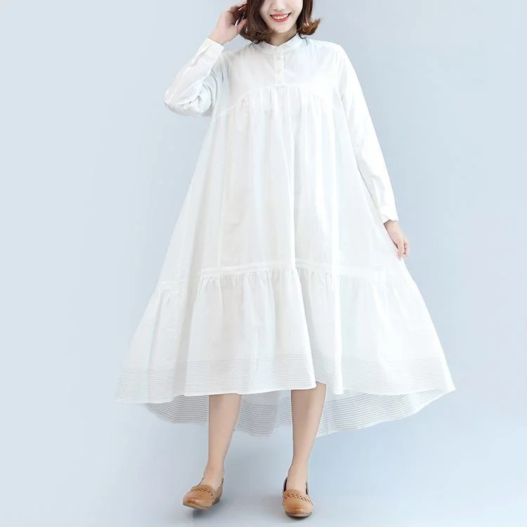 white casual cotton dresses plus size brief women dress long sleeve maxi dress