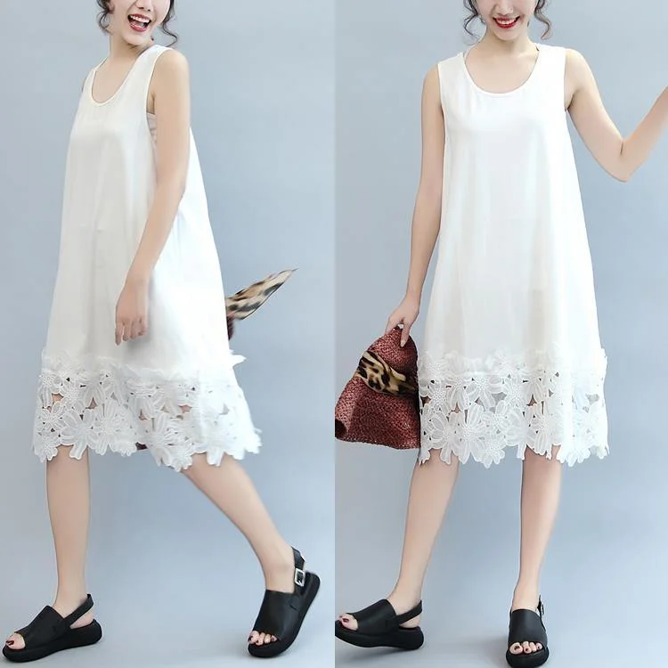 white casual cotton dresses plus size sundress sleeveless maxi dress