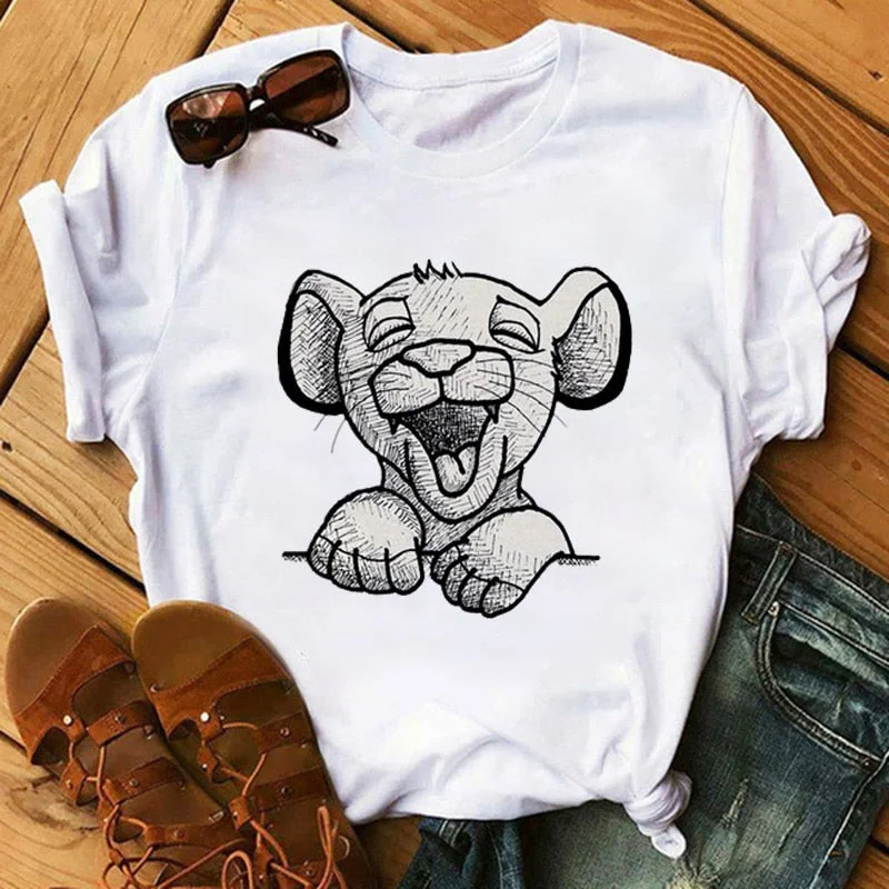 2020 New Summer Women T-shirt Cartoon Lion King Printed