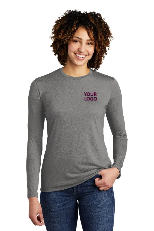Allmade Women's Tri-Blend Customized Long Sleeve Tee, Aluminum Grey Collared Crew Neck Turtle Neck