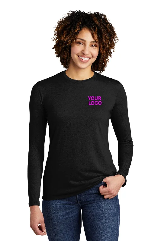 Allmade Women's Tri-Blend Custom Long Sleeve Tee, Space Black Striped Floral Plaid