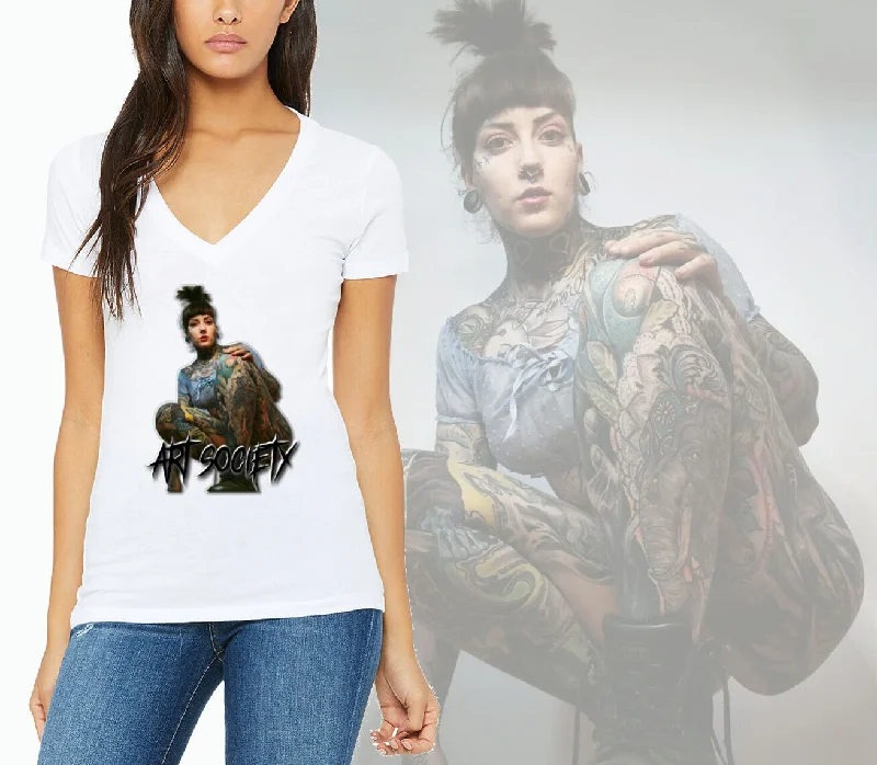 Art Society TATTOOED NATALIE WOMENS V-NECK TEE WHITE