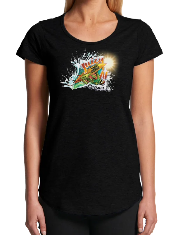 Bach Brewing Womens Short Sleeve T-shirt - Juicy AF (front graphic) Sequined Glittery Shiny Bach Brewing Womens Short Sleeve T-shirt - Juicy AF (front graphic) Sequined Glittery Shiny