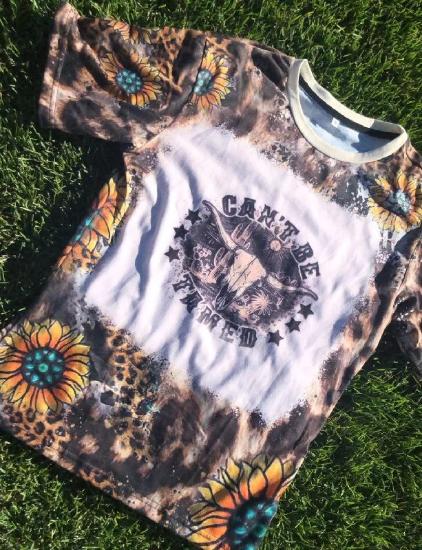 CAN'T BE TAMED Western Bleached Sunflower Cheetah Sublimated T-Shirt-Size Small Hooded Caped Shawl Collar