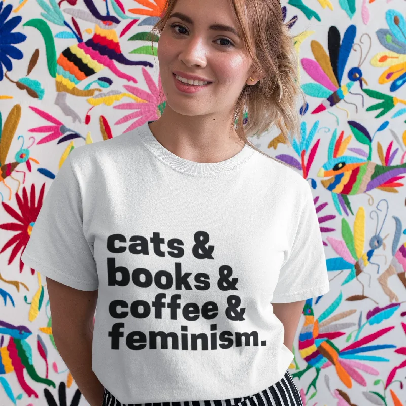 Cats Books Coffee Feminism T-Shirt