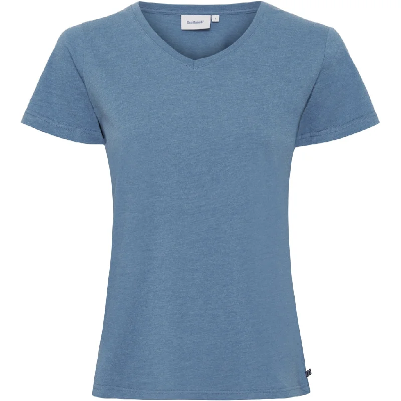 Dorthea Organic Cotton V-Neck tee - Federal Blue