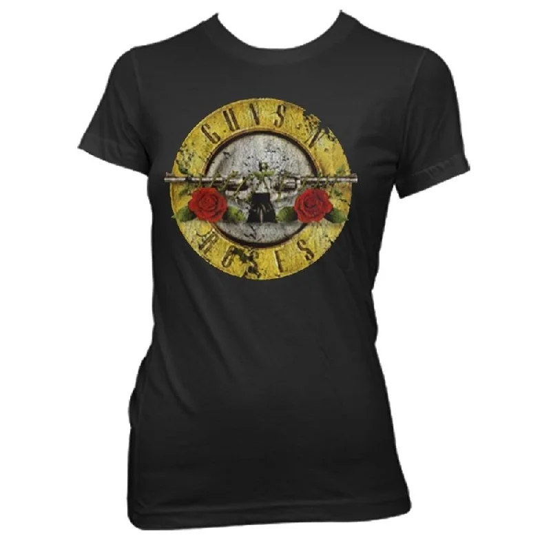 Guns N Roses Distressed Bullet Women's Fitted T-Shirt Satin Blend Silk Blend Wool Blend