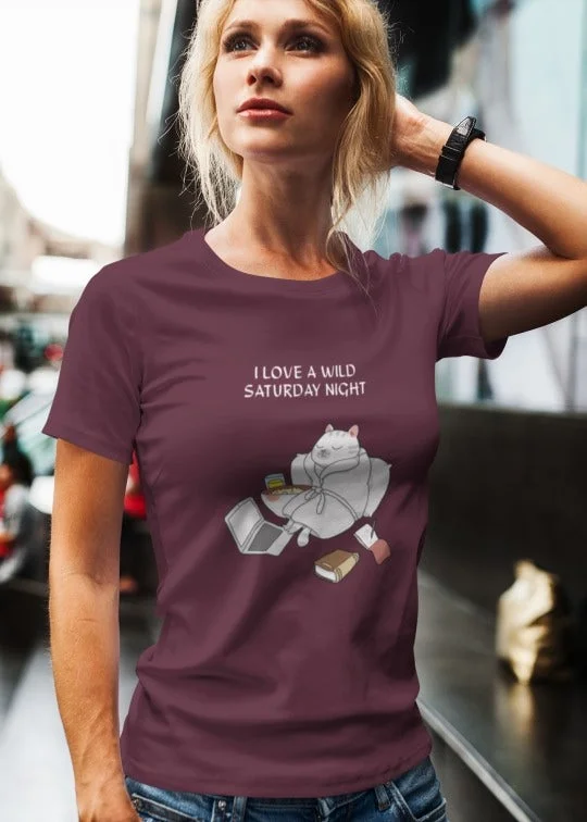 Love Wild Saturday Night Women Half Sleeve T-Shirt Front Pockets Side Pockets Patch Pockets Love Wild Saturday Night Women Half Sleeve T-Shirt Front Pockets Side Pockets Patch Pockets