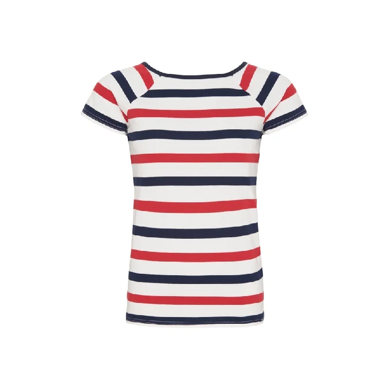 Melanie Striped Short Sleeve Tee - Pearl/SR Navy/Red